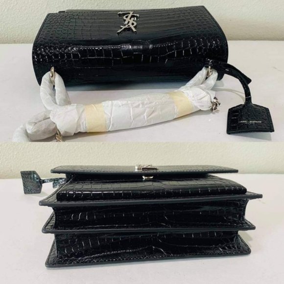 YSL SUNSET Medium Croc black Crossbody Brand New - Picture 6 of 15